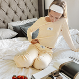 Daisy Pointelle Knit Pant With Lettuce Hem And Patch