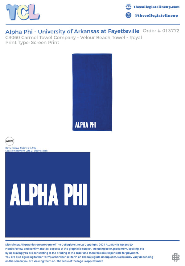 Alpha phi University of Arkansas at Fayetteville #13772 Individual Shipping