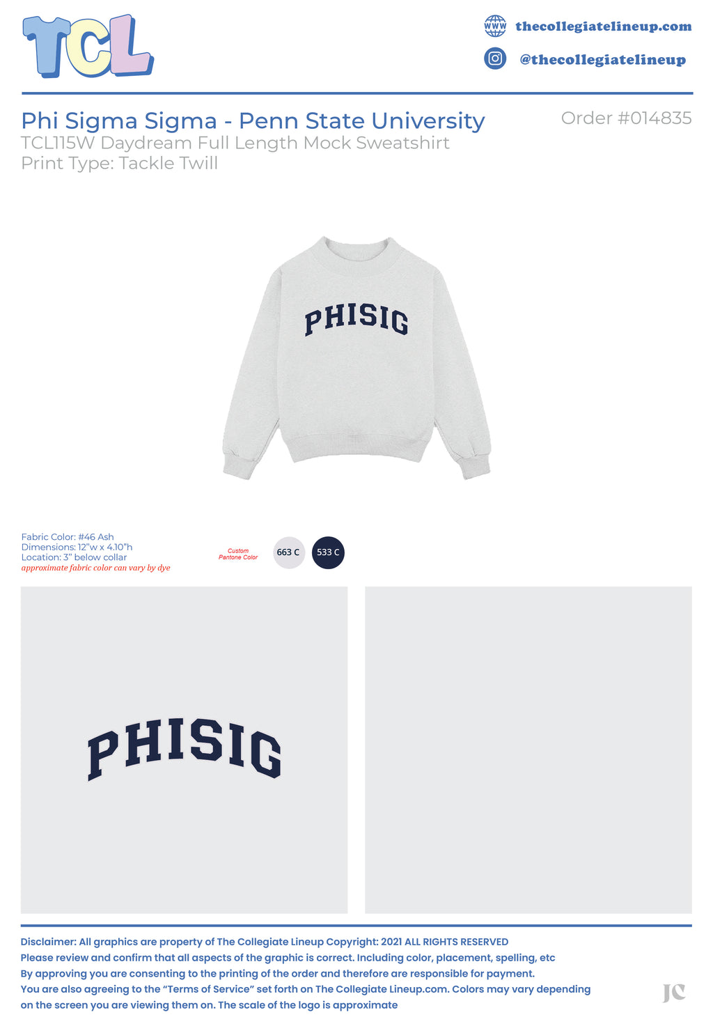 Phi Sigma Sigma Penn State University #14835 Individual Shipping
