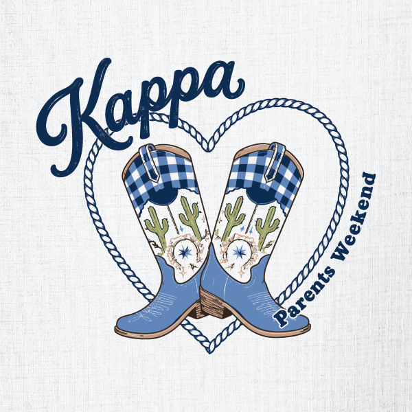 Kappa Kappa Gamma Parents Weekend Blue Gingham Cowboy boots T-Shirt - 3607