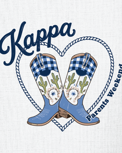 Kappa Kappa Gamma Parents Weekend Blue Gingham Cowboy boots T-Shirt - 3607