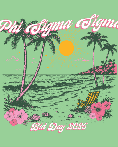 Phi Sigma Sigma Bid Day Floral, Palm Trees and Ocean Waves T-Shirt - 3584