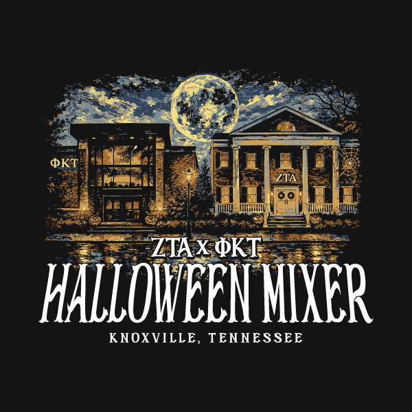 Zeta Tau Alpha Halloween Party Chapter Houses Under Full Moon T-Shirt - 3625