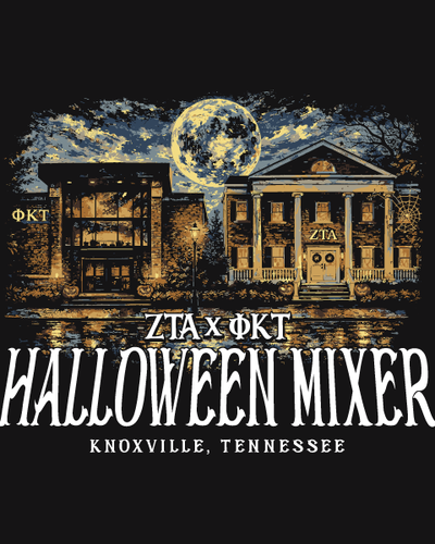 Zeta Tau Alpha Halloween Party Chapter Houses Under Full Moon T-Shirt - 3625