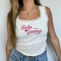 RIBBED TANK SQUARE NECK WITH LACE TRIM AND BOW