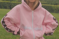 THE DROP CUT WOMEN'S CROP ZIP FRONT HOODIE WITH PANELED SLEVES
