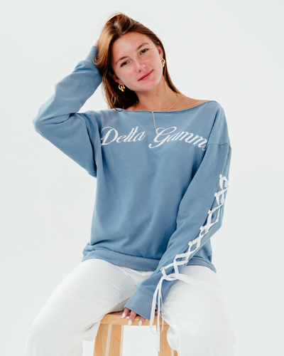 OFF SHOULDER SWEATSHIRT WITH LACE UP BOW SLEEVE