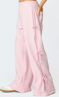 WOMEN'S FLEECE PLEATED BOW SWEATPANTS