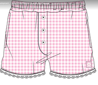 WOMEN'S GINGHAM SEERSUCKER SHORTS WITH LACE TRIM