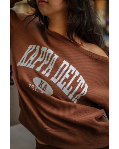 WOMEN'S WAFFLE KNIT OFF SHOULDER SWEATSHIRT