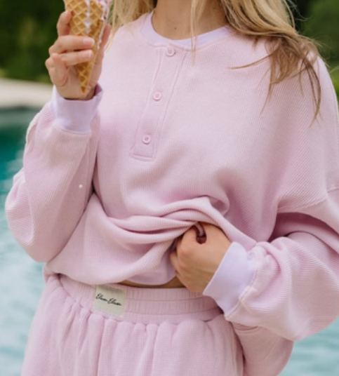 WAFFLE KNIT BUTTON CREWNECK SWEATSHIRT