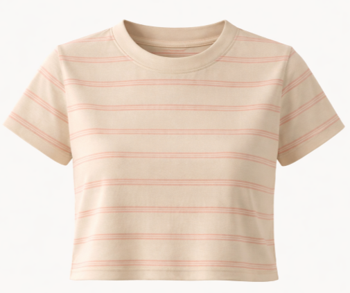 WOMEN'S STRIPE KNIT RELAXED BASIC CROPPED T-SHIRT