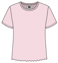 POINTELLE KNIT SHORT SLEEVE SHIRT WITH LETTUCE HEM