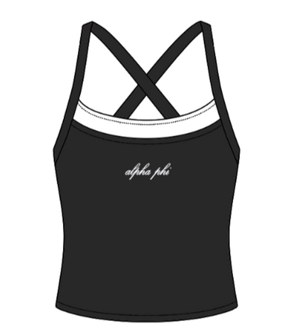 WOMEN'S CROSS BACK CONTRAST ACTIVE TANK WITH CONTRAST NECKLINE
