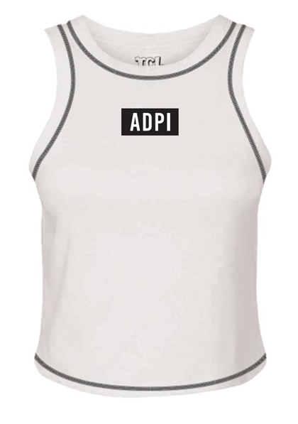 HIGH NECK RIB TANK WITH LEATHER PATCH