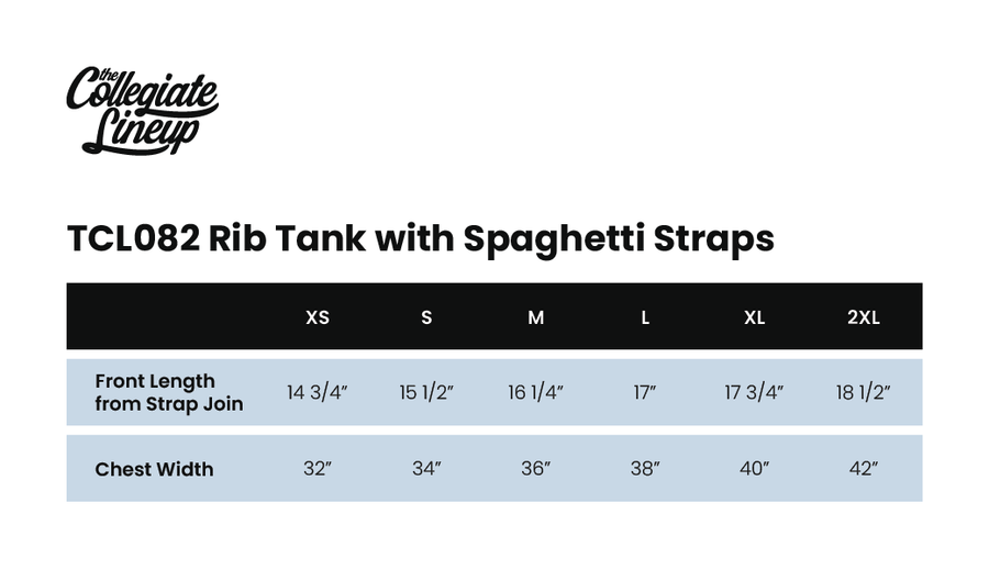 Size chart for RIB TANK WITH SPAGHETTI STRAPS