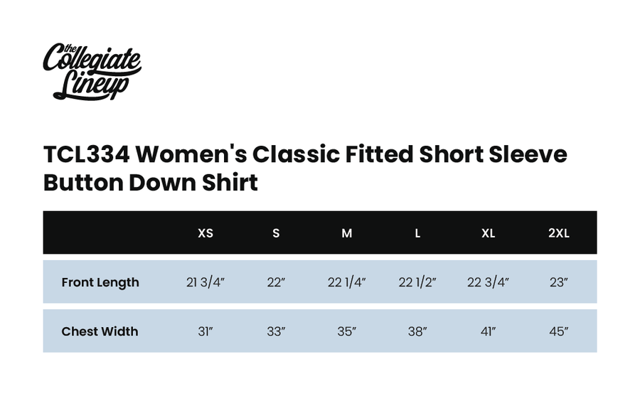 Size chart for WOMEN'S CLASSIC FITTED SHORT SLEEVE BUTTON DOWN SHIRT