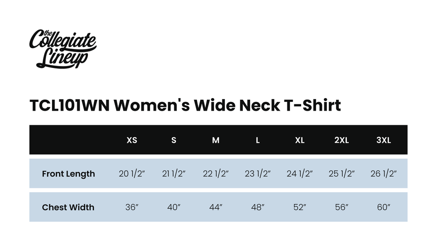 Size chart for WOMEN'S WIDE NECK T-SHIRT