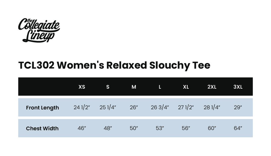 Size chart for WOMEN'S RELAXED SLOUCHY TEE