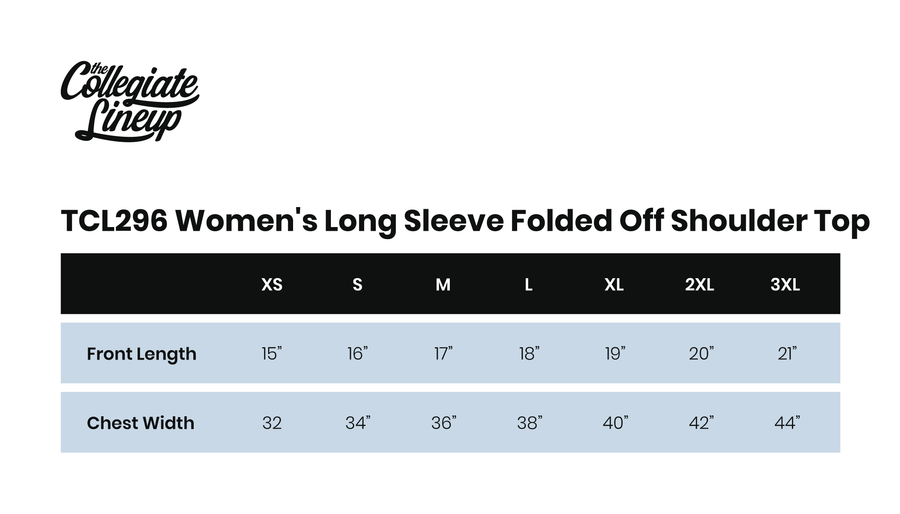 Size chart for WOMEN'S LONG SLEEVE FOLDED OFF SHOULDER TOP