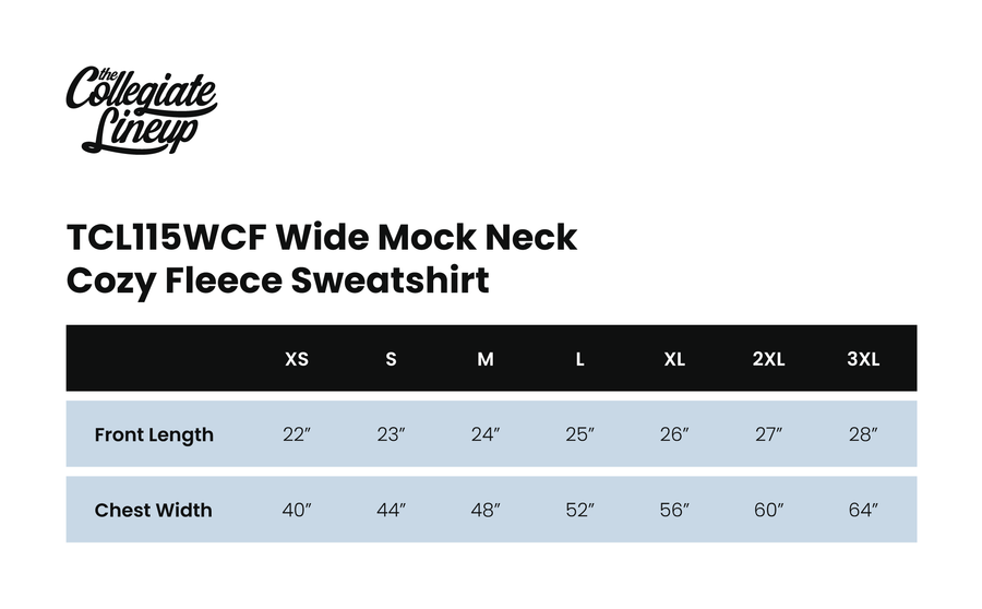 Size chart for WIDE MOCK NECK COZY FLEECE SWEATSHIRT