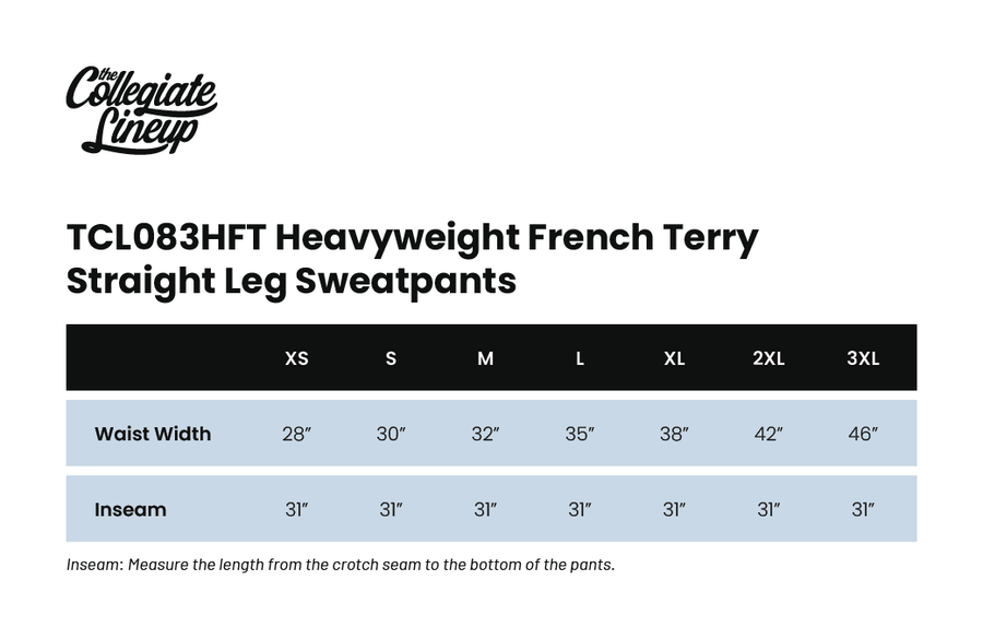 Size chart for WOMEN'S RELAXED HEAVYWEIGHT FRENCH TERRY STRAIGHT LEG SWEATPANTS