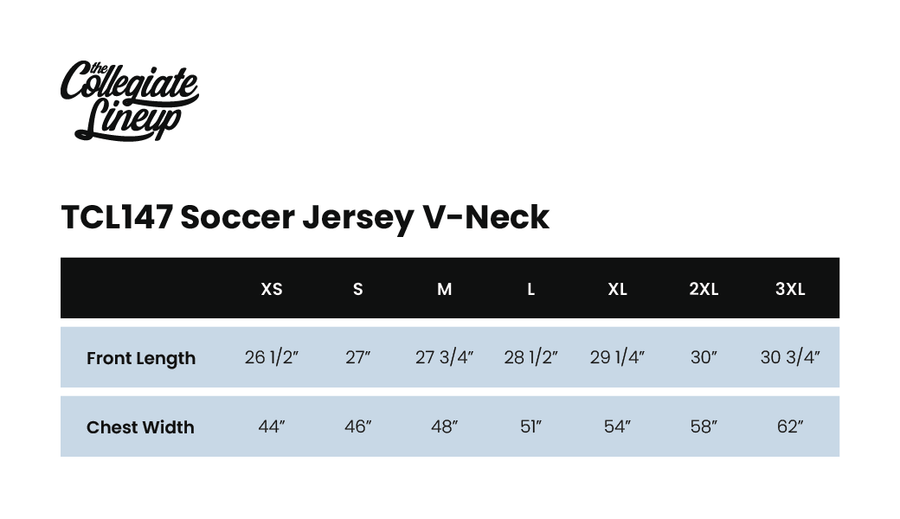 Size chart for SOCCER JERSEY V NECK