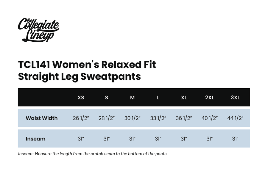 Size chart for WOMEN'S RELAXED FIT STRAIGHT LEG SWEATPANTS