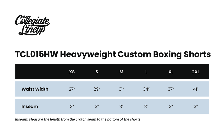 Size chart for HEAVYWEIGHT BOXING SHORT