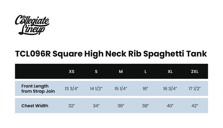 Size chart for SQUARE HIGH NECK RIB SPAGHETTI TANK