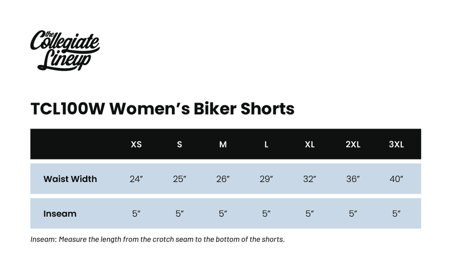 Size chart for WOMEN'S ACTIVE BIKER SHORT