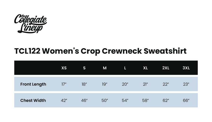 Size chart for WOMEN'S CROP CREWNECK SWEATSHIRT