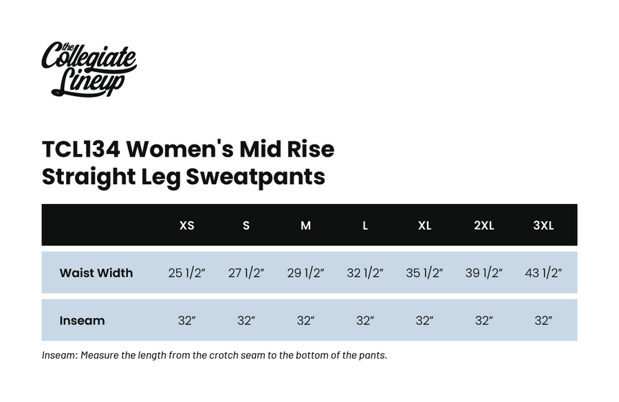 Size chart for SKYLINE - WOMEN'S FLEECE LOW RISE STRAIGHT LEG SWEATPANTS
