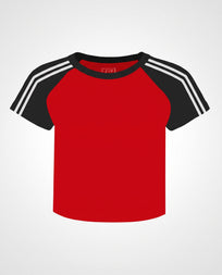 BASEBALL CROP TEE WITH RINGER STRIPES