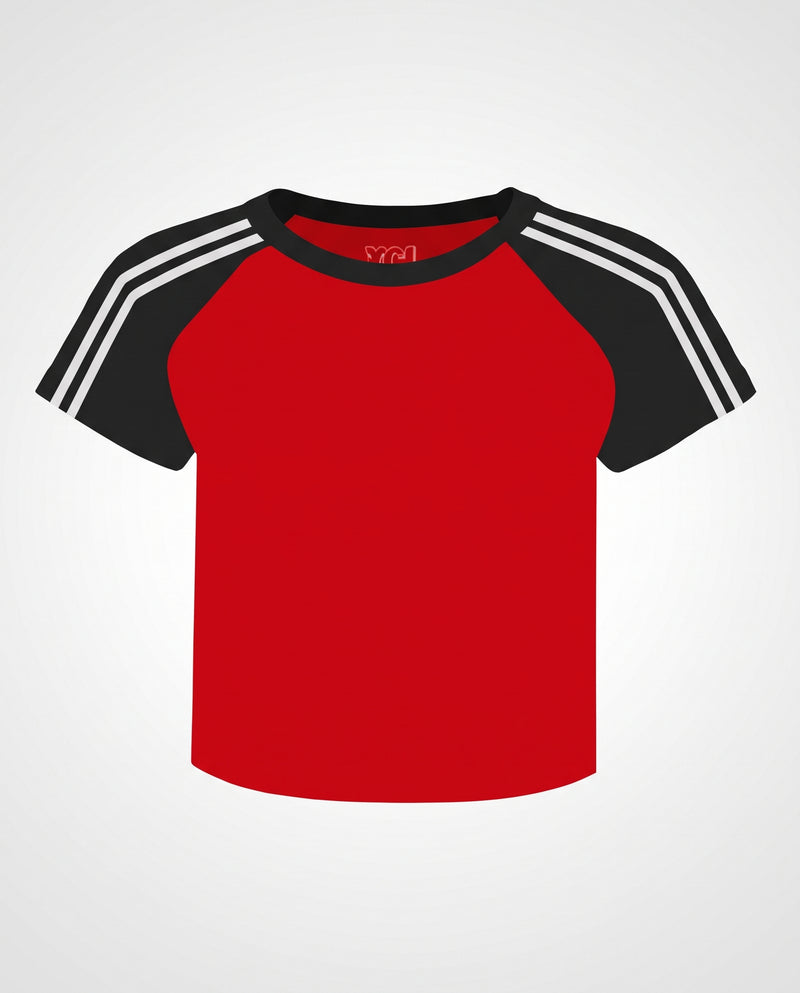 BASEBALL CROP TEE WITH RINGER STRIPES