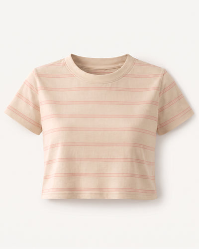 WOMEN'S STRIPE KNIT RELAXED BASIC CROPPED T-SHIRT