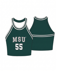 WOMEN'S JERSEY MESH RIB TRIM HALTER TOP