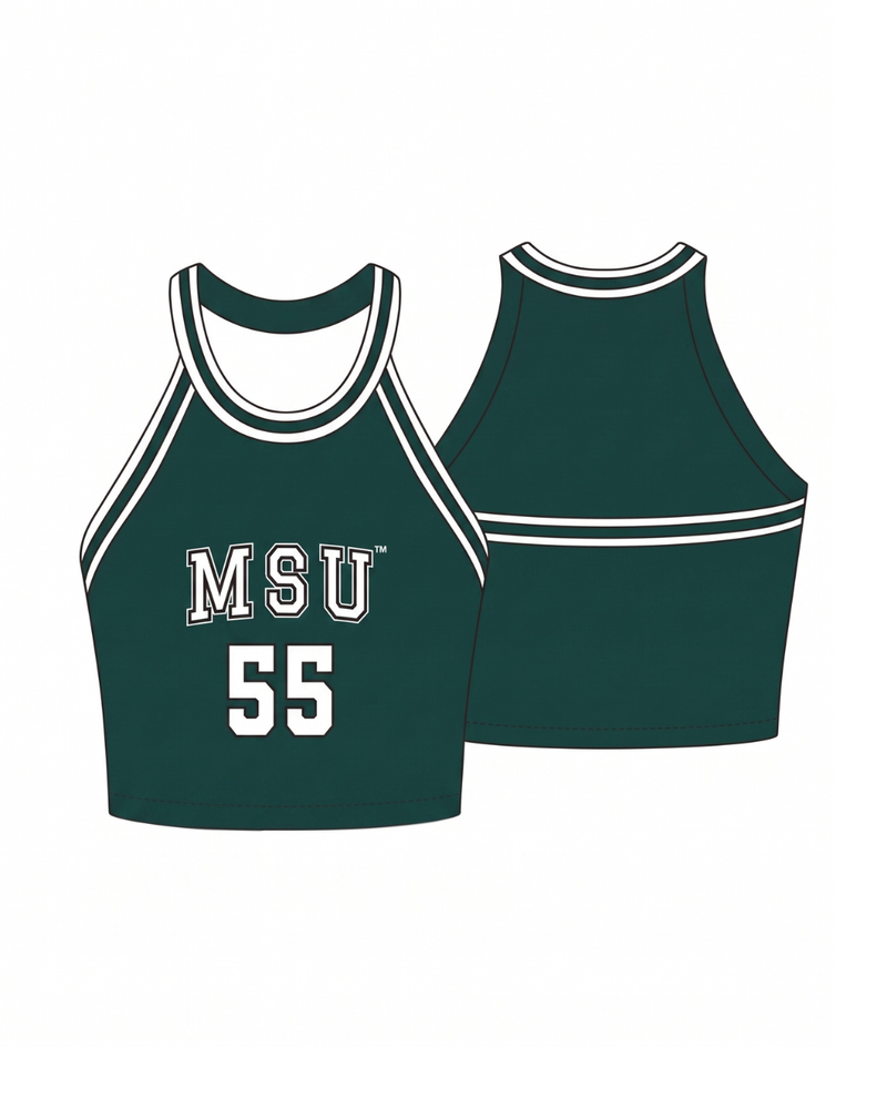 WOMEN'S JERSEY MESH RIB TRIM HALTER TOP