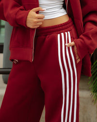 WOMEN'S HEAVYWEIGHT FRENCH TERRY STRAIGHT LEG SWEATPANTS WITH FOUR BINDING STRIPES