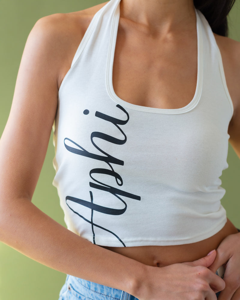 WOMEN'S RIB KNIT BASIC HALTER SCOOP NECK TANK