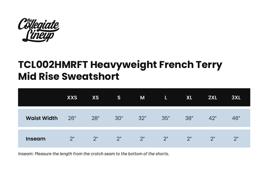 Size chart for SOUR CANDY MID RISE SWEATSHORT