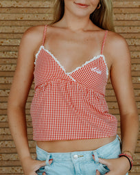 WOMEN'S WOVEN GINGHAM BABYDOLL TANK