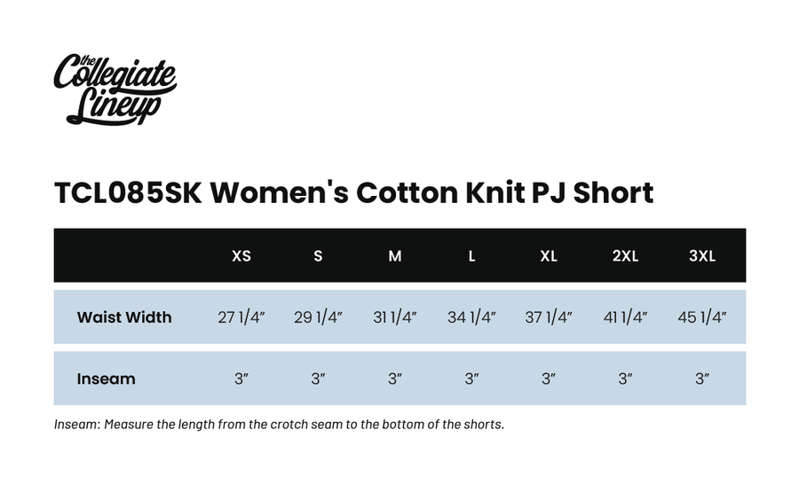 Size chart for WOMEN’S COTTON KNIT PJ SHORT