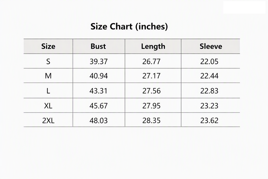 Size chart for CLASSIC OFFICE STRIPE LONG SLEEVE SHIRT
