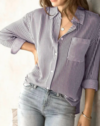 CLASSIC OFFICE STRIPE LONG SLEEVE SHIRT - Purple