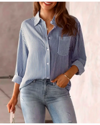 CLASSIC OFFICE STRIPE LONG SLEEVE SHIRT - Blue