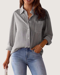 CLASSIC OFFICE STRIPE LONG SLEEVE SHIRT - Black