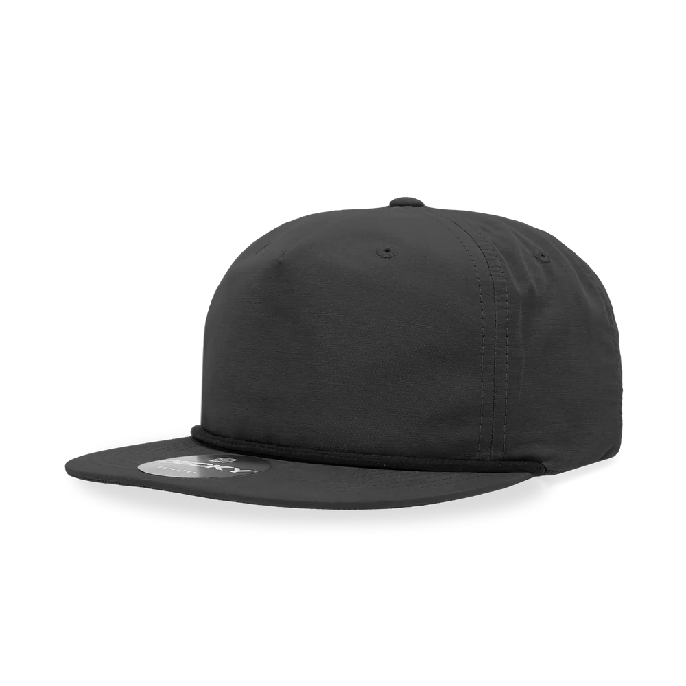 Decky - Classic Rope Cap, 5 Panel Flat Bill Hat, Snapback - Black