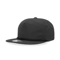 Decky - Classic Rope Cap, 5 Panel Flat Bill Hat, Snapback - Black