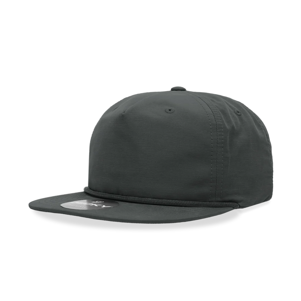 Decky - Classic Rope Cap, 5 Panel Flat Bill Hat, Snapback - Charcoal
